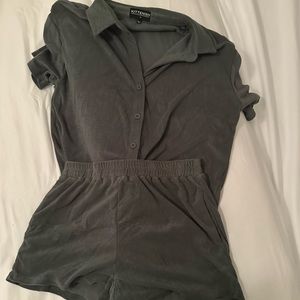 Kittenish Olive Green Terry Cloth Lounge Set